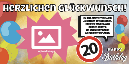 Geburtstagsbanner zum 20. Geburtstag – personalisiert mit Foto und Text