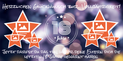 Lass deinen 18. Geburtstag funkeln! Gestalte ein Geburtstagsbanner mit Glitzerelementen und deinen persönlichen Fotos.