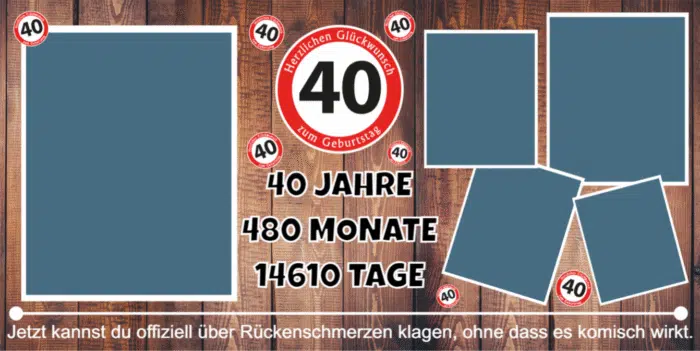 Geburtstagsplakat 40 Individuell für deinen großen Tag 40 Jahre jung und voller Energie! Geburtstagsbanner, den du selbst mit Foto gestalten kannst.