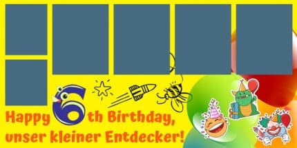 Kindergeburtstagsbanner mit Cartoon-Motiven – online gestalten
