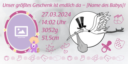 Erfreue die Familie mit einem niedlichen Banner zur Geburt, individuell anpassbar mit dem Namen des Babys. Perfekt für das erste Familienfoto.
