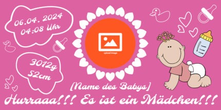 Begrüße das Neugeborene mit einem personalisierten Banner, der mit Namen, Gewicht und Geburtsdatum gestaltet werden kann. Ein besonderes Geschenk für die Familie.