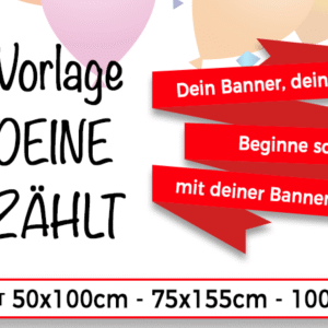 Geburtstagsbanner selbst gestalten: Erinnerungen festhalten und Freude schenken!
Verwandele deine schönsten Momente in ein unvergessliches Geburtstagsbanner!
Mit unserem benutzerfreundlichen Online-Konfigurator gestaltest du ganz einfach ein individuelles Geburtstagsbanner, das dem Geburtstagskind ein Lächeln ins Gesicht zaubern wird.