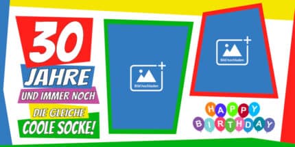 Witziger Banner für den 30. Geburtstag mit dem Spruch "30 Jahre und immer noch die gleiche coole Socke". Personalisierbar und hochwertig gedruckt.