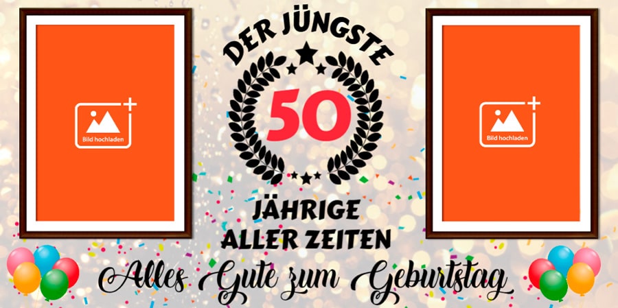 Edler 50. Geburtstag Banner mit Lorbeerkranz und Konfetti. "Der jüngste 50-Jährige aller Zeiten" - Hochwertiges Design für besondere Feiern.