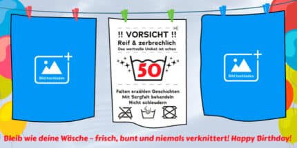Deine Vorteile mit diesem witzigen 60er Banner:

 	Einzigartiges Design: Das Wäsche-Etikett Design ist ein absoluter Hingucker und unterscheidet sich von gewöhnlicher Geburtstagsdeko.
 	Voller Humor: Die ironischen "Warnhinweise" sprechen die Wahrheit mit einem Augenzwinkern aus und zeigen, dass das Geburtstagskind Selbstironie besitzt.
 	Personalisierbar: Füge den Namen des Geburtstagskindes und das Alter hinzu, um diesen humorvollen Geburtstagsbanner noch persönlicher zu gestalten.