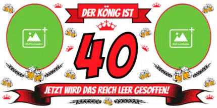 Warum dieser "König"-Banner einfach genial ist:
Frecher Spruch: Der Partybanner "Reich leersoffen!" ist ein garantierter Lacher und sorgt für ausgelassene Stimmung.
Majestätisches Design: Mit Kronen-Symbolen und Bier-Motiven ist der Banner perfekt auf das Thema abgestimmt.
Voll personalisierbar: Füge den Namen des Geburtstagskindes hinzu, um diesen personalisierten König Banner Geburtstag zu einem einmaligen Präsent zu machen.
