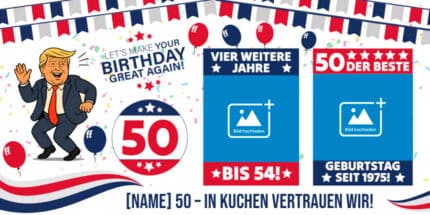 Warum dieser Trump-Style Banner ein Muss ist:
Unverkennbares Design: Der Trump-Style Banner mit USA-Flagge und dem ikonischen Spruch ist sofort erkennbar und ein absoluter Hingucker.
Sorgfältiger Humor: Der politische Witz ist augenzwinkernd und auf die Feier bezogen, sodass er bei den meisten gut ankommt.
Voll personalisierbar: Füge den Namen des Geburtstagskindes oder das Alter hinzu, um diesen personalisierten politischen Partybanner noch individueller zu gestalten.
Robuste Qualität: Gedruckt auf hochwertigem Material, damit dein "Präsidenten"-Banner die Party standhaft übersteht.
Bringe eine Prise Humor und eine Menge Lacher auf die Party! Bestelle jetzt deinen lustigen Geburtstagsbanner "Make Your Birthday Great Again!" und feiere einen Geburtstag, der in die Geschichtsbücher eingeht!