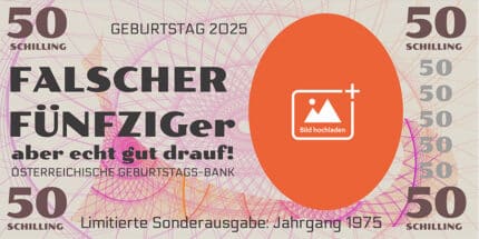 Lustiger Geburtstagsbanner zum 50. Geburtstag – Motiv Falscher 50er Schilling