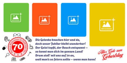 Humorvolles Geburtstagsbanner Willkommen im Club der 70er mit witzigen Senioren-Icons und Spruch zum 70. Geburtstag.