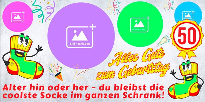 Lustiges Geburtstagsbanner Motiv Coolste Socke mit witzigen Cartoon-Socken und Konfetti zum 50. Geburtstag.